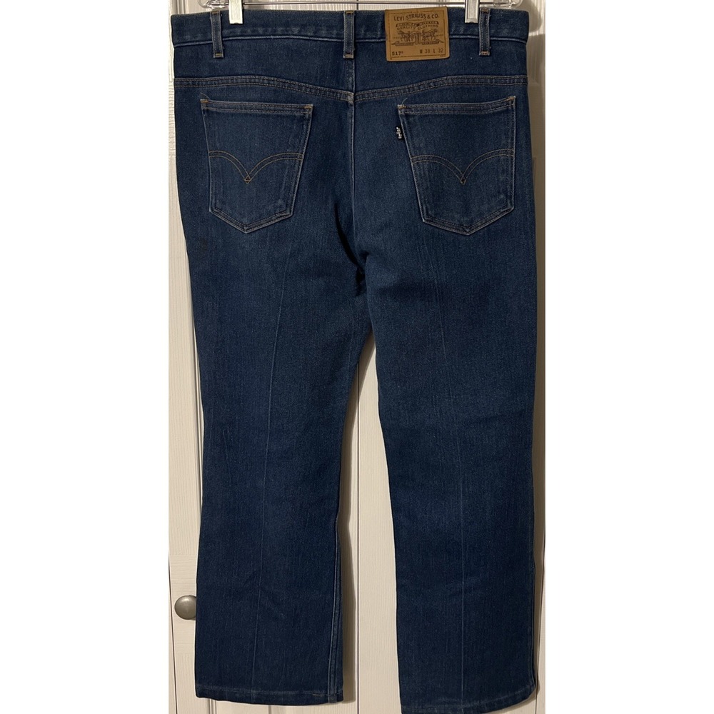 Levi's 517 Black Tab Boot Cut Dark Wash Poly Blend Blue Jeans Size 38x32 (38x29) - Picture 10 of 15